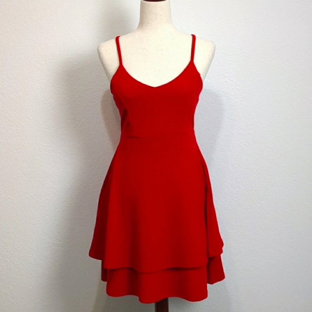 Red Dress Prom Homecoming Layered Bottom Lace Back size M